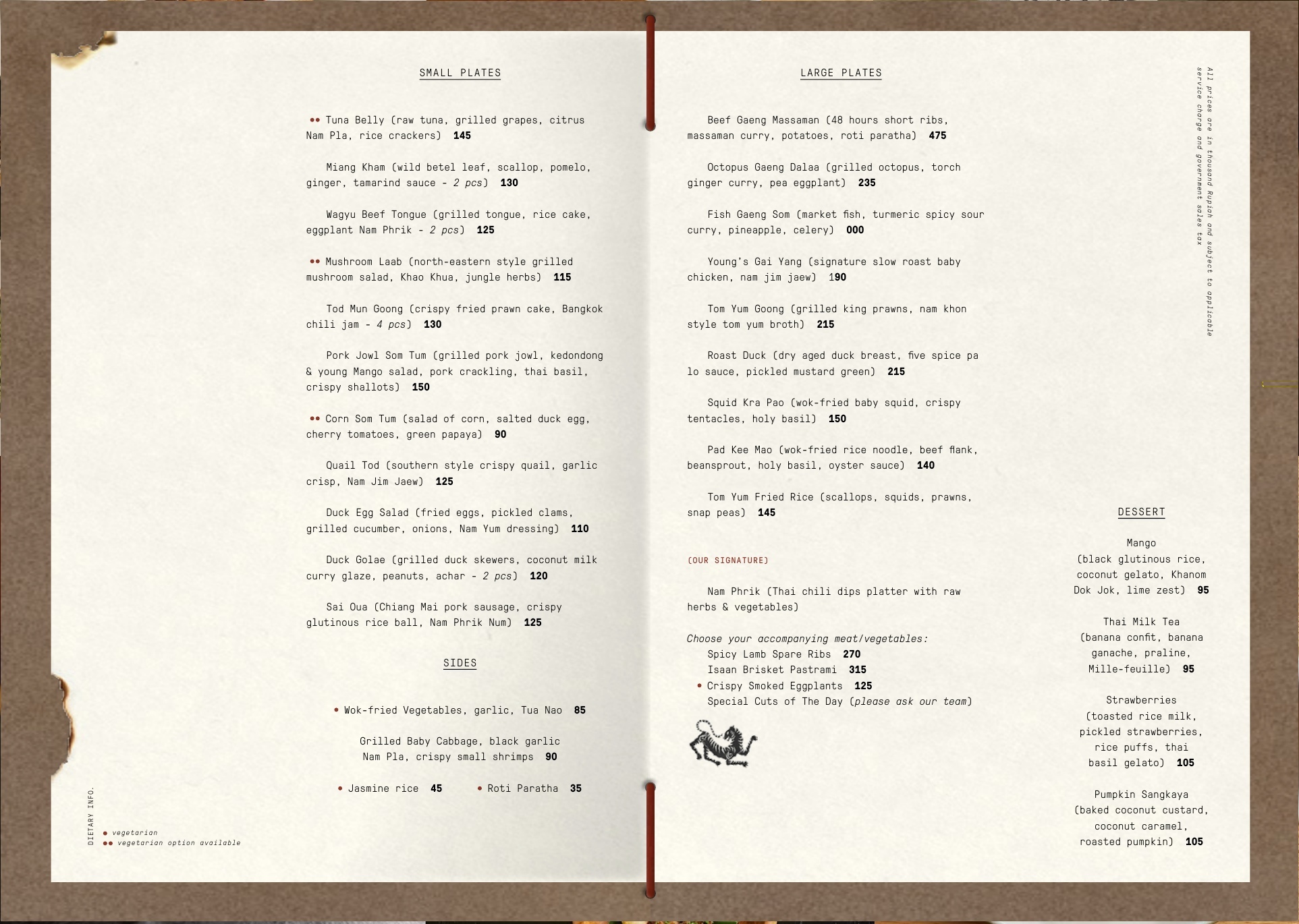 YOUNG food menu with prices in thousand Rupiah